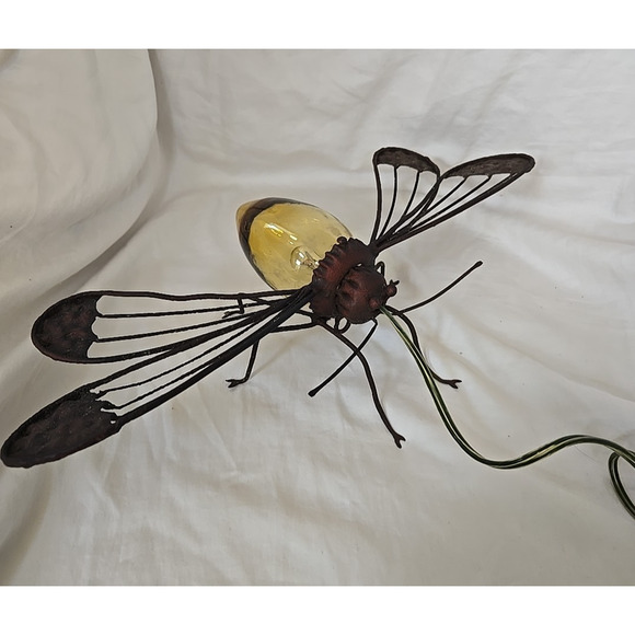 Vintage MCM Dragonfly Bug Light Amber Glass Body Sconce Wired *read* - Picture 2 of 16